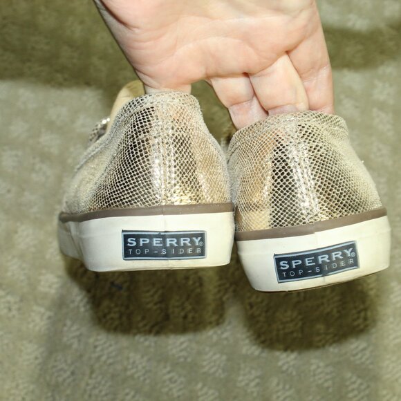 Sperry Women's 7.5M Gold Snakeskin Patterned Leather Upper Slip On Sneakers - Picture 5 of 6